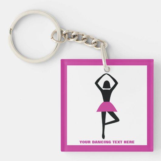 Dansende ballerina zwart, warm roze aangepast sleutelhanger (voorkant)