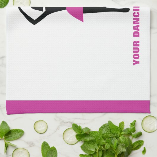 Dansende ballerina zwart, warm roze aangepast theedoek (Gevouwen)