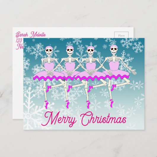 Dansende balletskeletten in Tutus Feestdagenkaart (Voorkant / Achterkant)