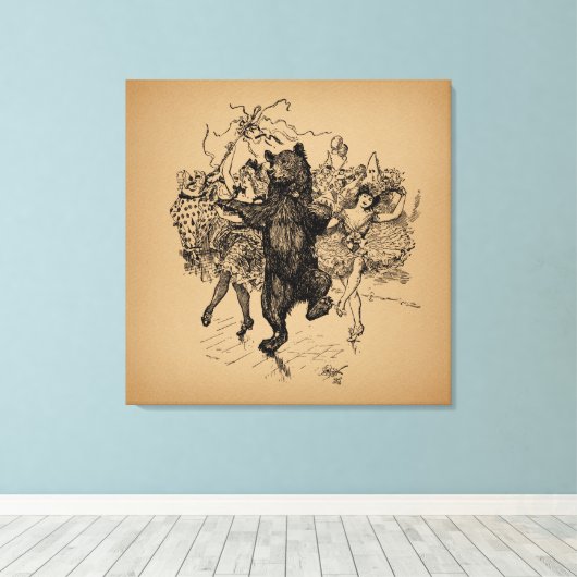 Dansende Beer Circus Art Canvas Afdruk (Insitu (Houten vloer))