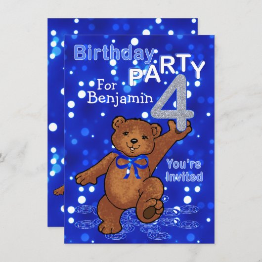 Dansende Beren 4e verjaardag voor jongens Kaart (Voorkant / Achterkant)