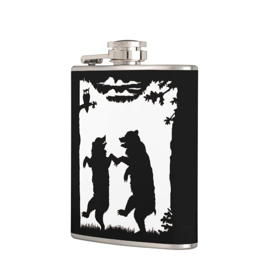 dansende Beren Black Silhouette Trees Owl Heupfles (Links)