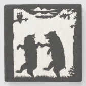  dansende Beren Black Silhouette Trees Owl Stenen Onderzetter (Voorkant)