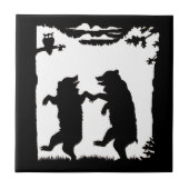  dansende Beren Black Silhouette Trees Owl Tegeltje (Voorkant)