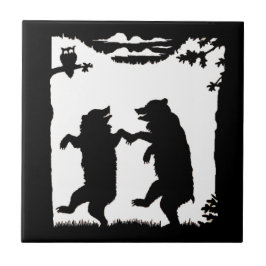  dansende Beren Black Silhouette Trees Owl Tegeltje