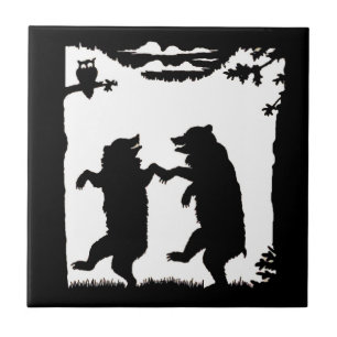  dansende Beren Black Silhouette Trees Owl Tegeltje