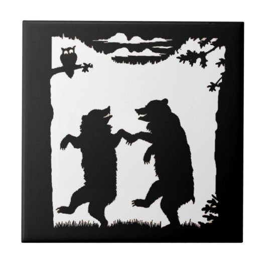  dansende Beren Black Silhouette Trees Owl Tegeltje (Voorkant)