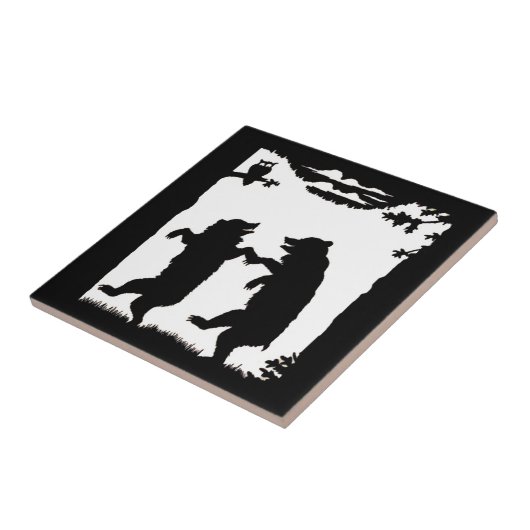  dansende Beren Black Silhouette Trees Owl Tegeltje (Zijkant)