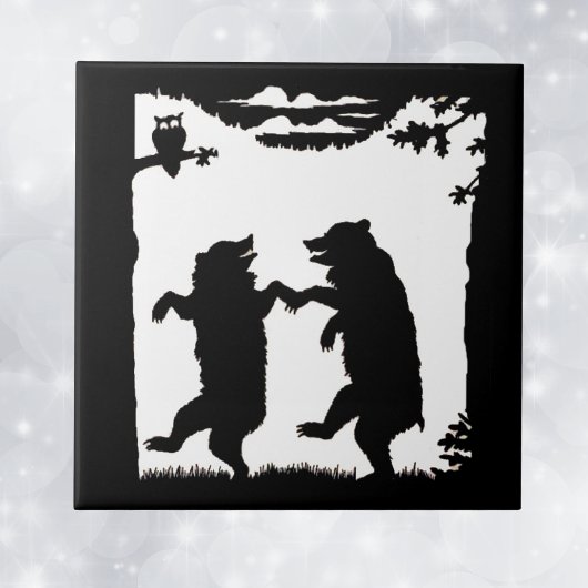 dansende Beren Black Silhouette Trees Owl Tegeltje