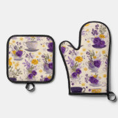 Dansende bloem ovenwant & pannenlap set (Voorkant)