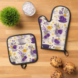 Dansende bloem ovenwant & pannenlap set