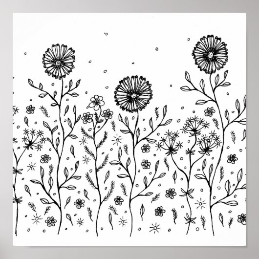 Dansende Bloemen Inkt Tekening Poster (Voorkant)