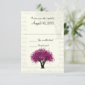 Dansende Bloemen Plum Paarse Boom en Trouwtekst RSVP Kaartje (Staand voorkant)