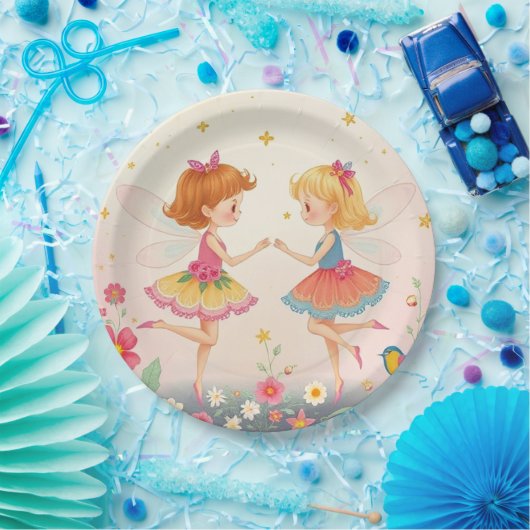Dansende Bloemenfeeën2 Gouden Glitter Papier Borde Papieren Bordje (Feest)