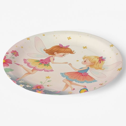 Dansende Bloemenfeeën2 Gouden Glitter Papier Borde Papieren Bordje (Gekanteld)