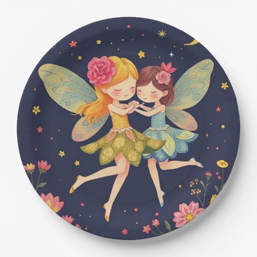 Dansende Bloemfeeën1 Gouden Glitter Papieren Borde Bordje (Voorkant)