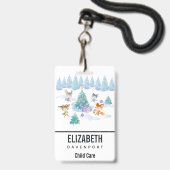 Dansende bosdieren Kerst waterverf Badge (Achterkant met lanyard)
