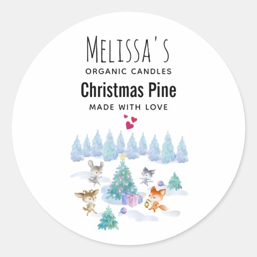 Dansende bosdieren kerst Waterverf kaars Ronde Sticker (Voorkant)