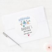 Dansende bosdieren kerstkeuken ronde sticker (Envelop)