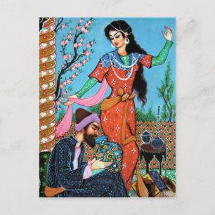 Dansende briefkaarten Nymph en Poet