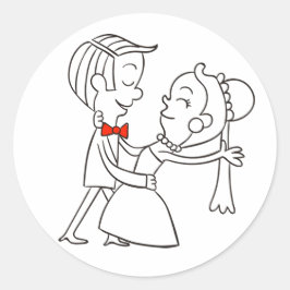 Dansende bruid & bruidegom zwart-wit bruiloft ronde sticker