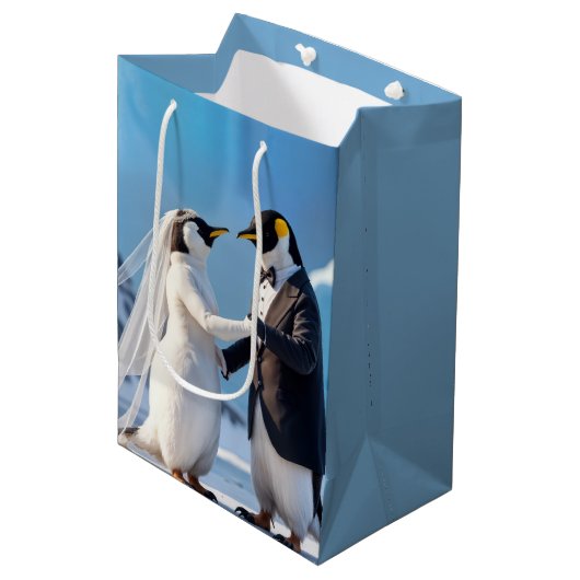 Dansende Bruid en Bruidegom Pinguïns Medium Cadeauzakje (Voorkant Gekanteld)