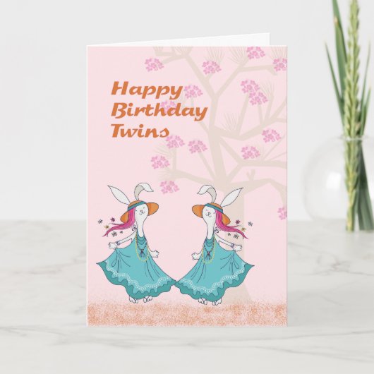 Dansende Bunnies voor een Young Twins Birthday Kaa Kaart (Voorkant)