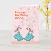 Dansende Bunnies voor een Young Twins Birthday Kaa Kaart (Gele Bloem)