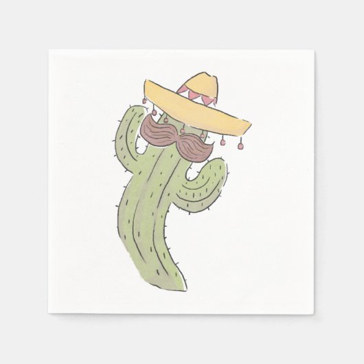 Dansende Cactus met Mustache in Sombrero Servet (Voorkant)