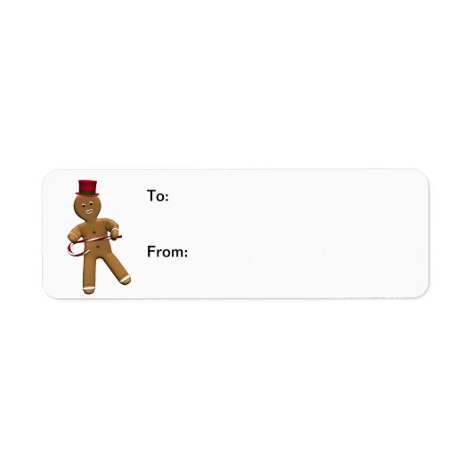 Dansende Cartoon Gingerbread Man Gift Labels (Voorkant)