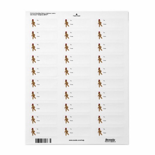 Dansende Cartoon Gingerbread Man Gift Labels (Full Sheet)