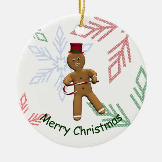 Dansende Cartoon Gingerbread Man Keramisch Ornament (Voorkant)