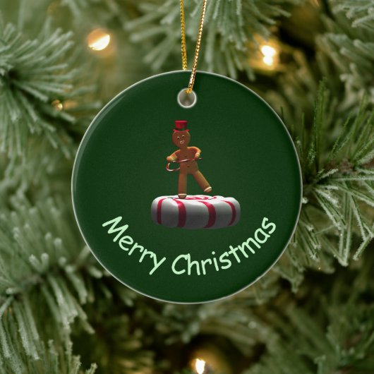 Dansende Cartoon Gingerbread Man Keramisch Ornament (Boom)