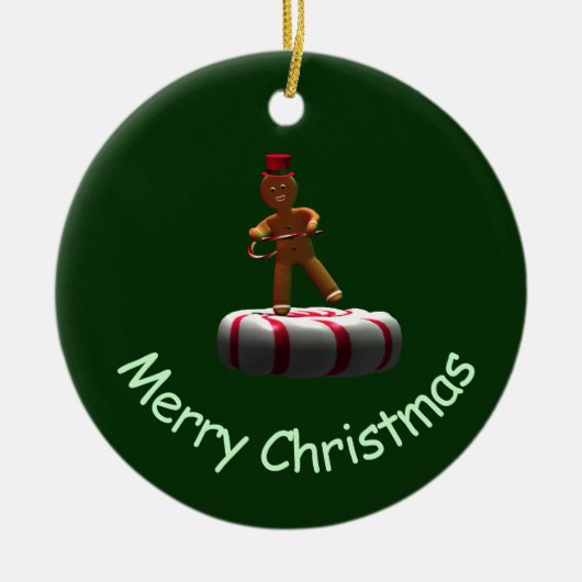 Dansende Cartoon Gingerbread Man Keramisch Ornament (Voorkant)