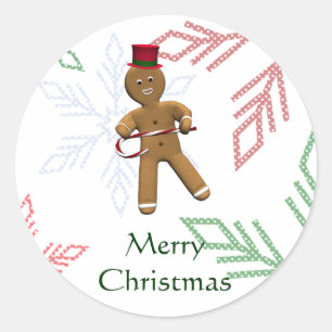 Dansende Cartoon Gingerbread Man Ronde Sticker