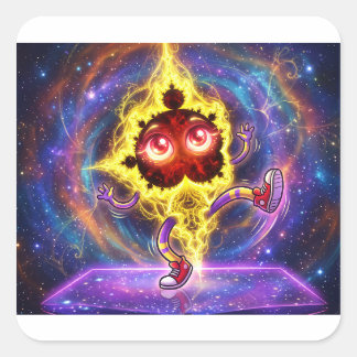Dansende Cartoon Mandelbrot In De Ruimte Vierkante Sticker