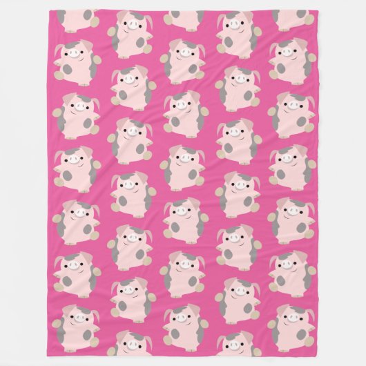 Dansende Cartoon Pig-herfstpatroonblauw Fleece Deken (Voorkant)