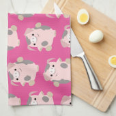 Dansende Cartoon Pig Herhaal Pattern Kitchen Towel Theedoek (Quarter Fold)