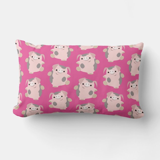 Dansende Cartoon Pig herhalen Patroon Lumbar Pillo Kussen (Voorkant)