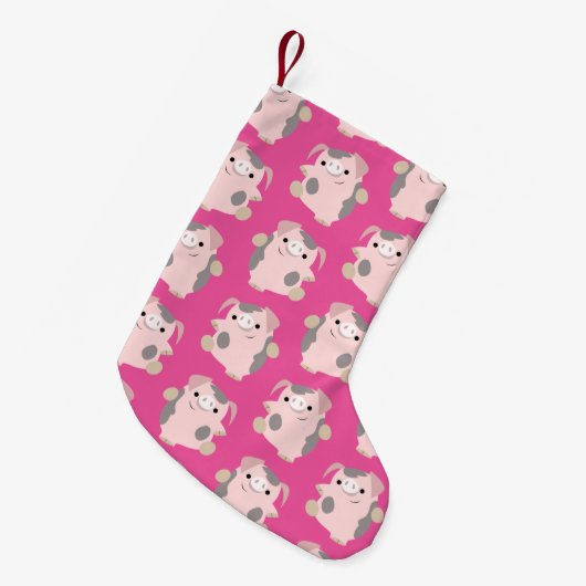 Dansende Cartoon Pig Pattern Kerstmis stoppen Kleine Kerstsok (Voorkant (Hangend))