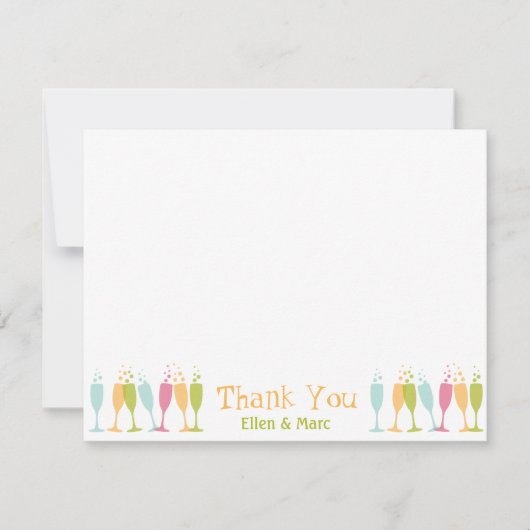 Dansende champagne-glazen kleur hartelijk dank bedankkaart (Voorkant)