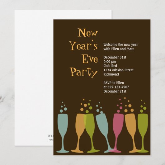 Dansende champagneglazen kleurrijke feestdagen kaart (Voorkant / Achterkant)