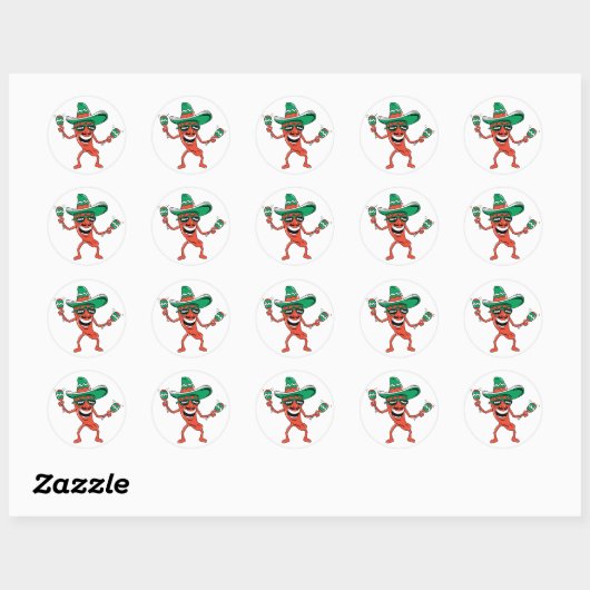 Dansende Chili Pepper Ronde Sticker (Vel)