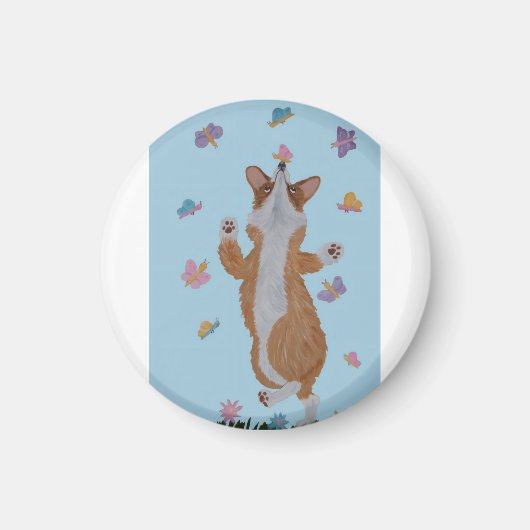Dansende Corgi met Vlinders Magneet (Voorkant)
