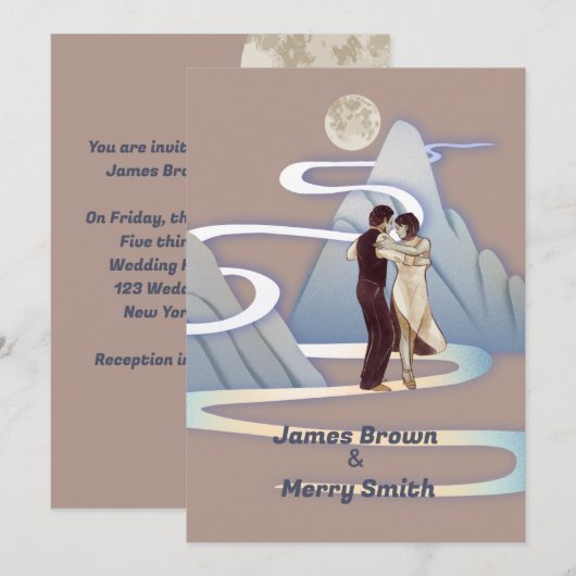 Dansende Couple Mountain Moon Road Intimate Weddin Kaart (Voorkant / Achterkant)