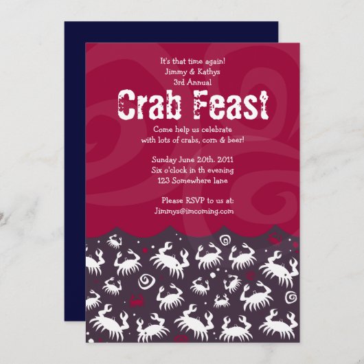 Dansende CRAB FEST FEAST Dinner Party nodiging Kaart (Voorkant / Achterkant)