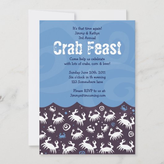 Dansende CRAB FEST FEAST Dinner Party nodiging Kaart (Voorkant)