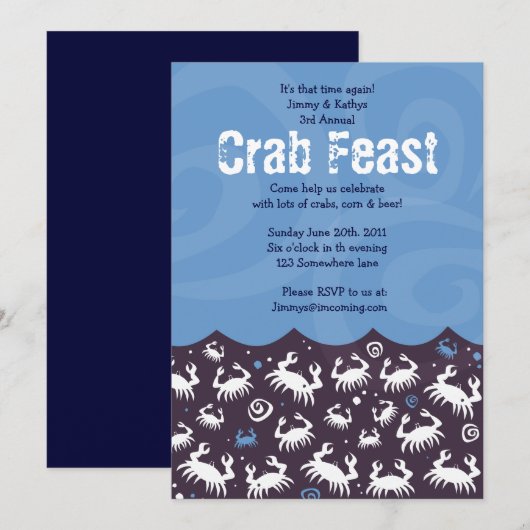 Dansende CRAB FEST FEAST Dinner Party nodiging Kaart (Voorkant / Achterkant)