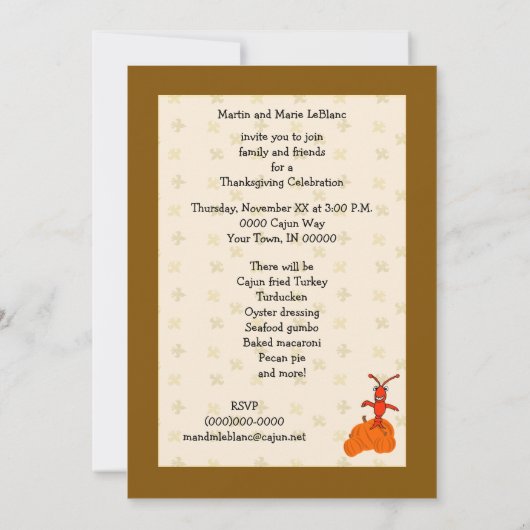 Dansende Crawfish Pilgrims Cajun Happy Thanksgivin Kaart (Achterkant)