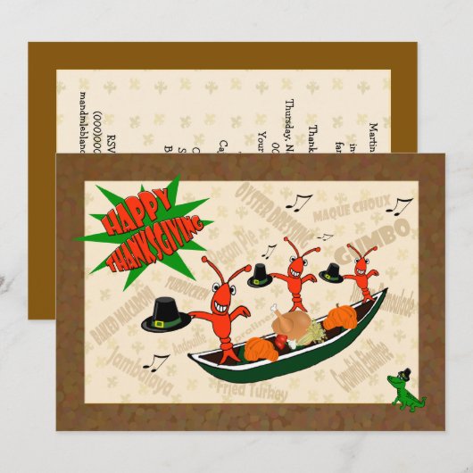 Dansende Crawfish Pilgrims Cajun Happy Thanksgivin Kaart (Voorkant / Achterkant)
